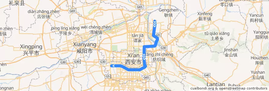 Mapa del recorrido 西安地铁三号线 de la línea  en 西安市.