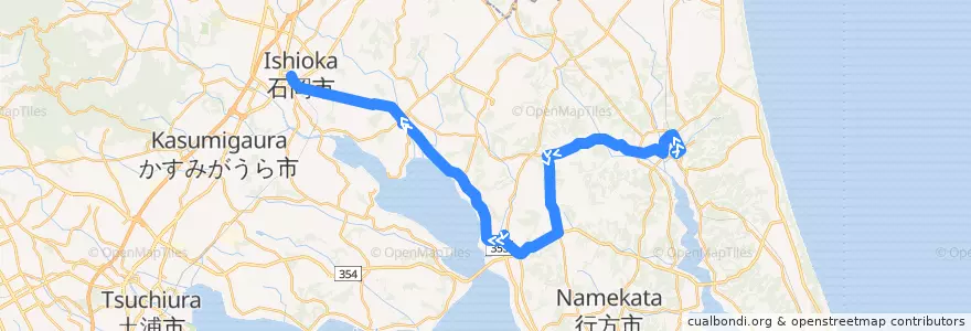 Mapa del recorrido 関鉄グリーンバス 新鉾田駅⇒小川駅⇒石岡駅（かしてつバス） de la línea  en Präfektur Ibaraki.