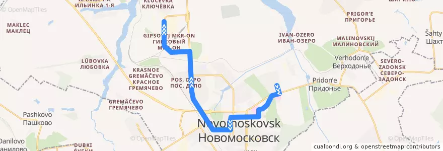 Mapa del recorrido Автобус 12: Залесный ‐ Гипсовый de la línea  en городской округ Новомосковск.
