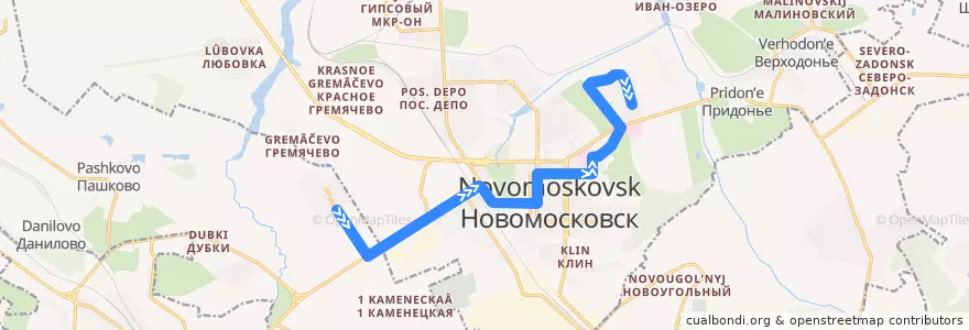 Mapa del recorrido Автобус 5К: пос. Каменетский ‐ Залесный de la línea  en городской округ Новомосковск.