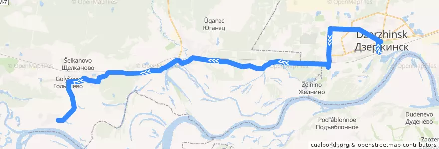 Mapa del recorrido Автобус №118 (Дзержинск (автовокзал) – Дубки (Володарский р-н)) de la línea  en Oblast de Nijni Novgorod.