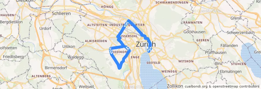Mapa del recorrido Bus N5: Bellevue → Schmiede Wiedikon de la línea  en Zürich.