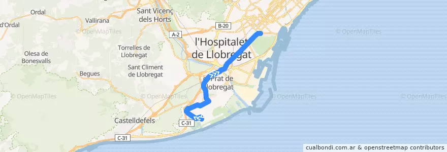 Mapa del recorrido 46 Aeroport BCN => Pl. Espanya de la línea  en Barcelone.