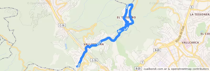 Mapa del recorrido 111 Vallvidrera => Tibidabo de la línea  en Барселона.