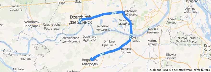 Mapa del recorrido Автобус №126 (Дзержинск (автовокзал) - Богородск (автостанция)) de la línea  en 下诺夫哥罗德州.