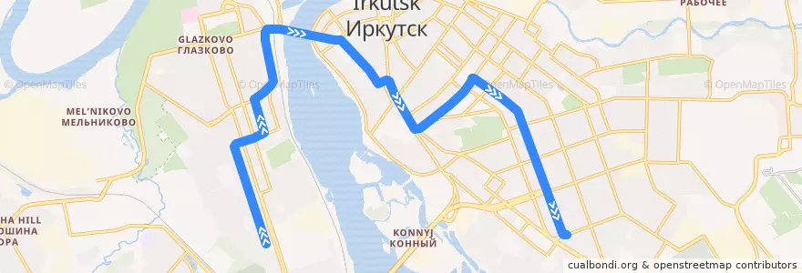 Mapa del recorrido Студгородок → ул. Волжская de la línea  en городской округ Иркутск.