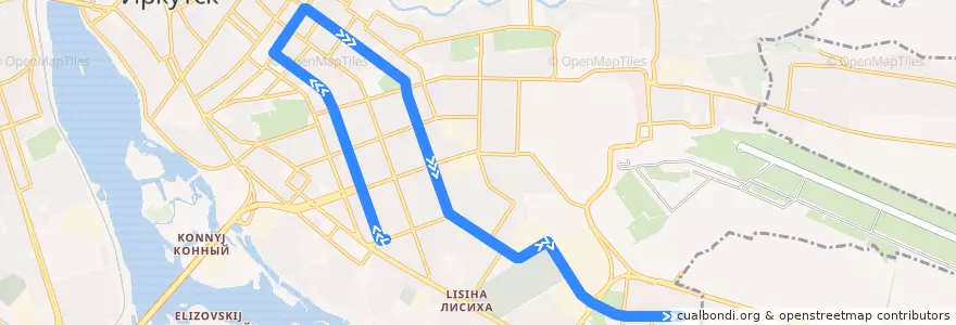 Mapa del recorrido ул. Волжская → м/н Солнечный de la línea  en городской округ Иркутск.