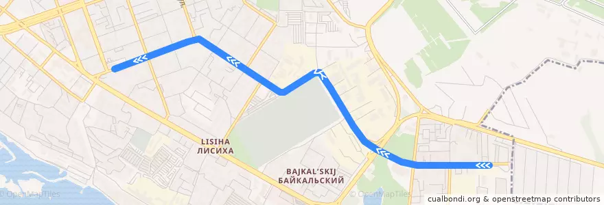 Mapa del recorrido м/н Солнечный → ул. Волжская de la línea  en городской округ Иркутск.