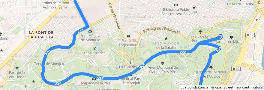 Mapa del recorrido 150 Castell de Montjuïc => Pl. Espanya de la línea  en Barcelona.