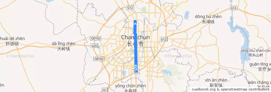 Mapa del recorrido 1号线 de la línea  en 长春市.