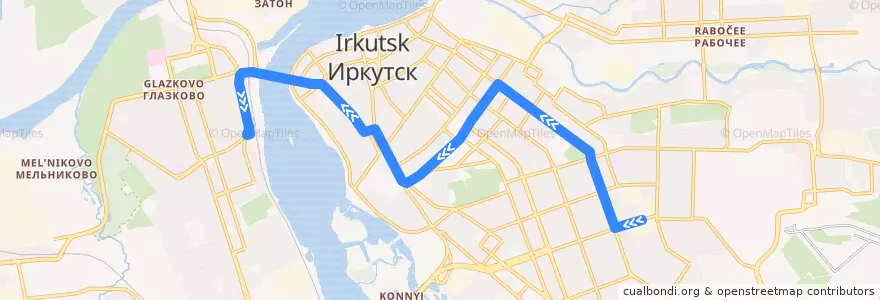 Mapa del recorrido Трампарк → Иркутск-Пассажирский de la línea  en городской округ Иркутск.