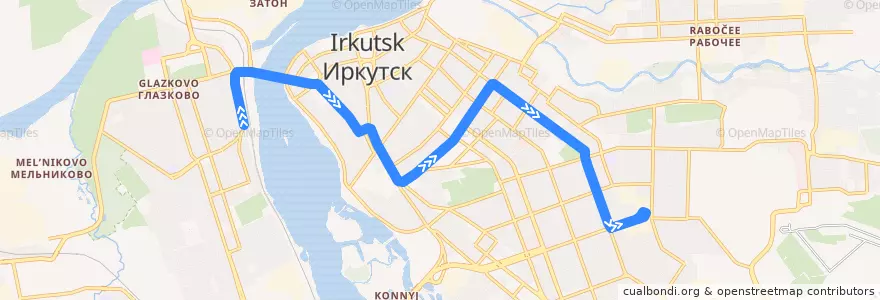 Mapa del recorrido Иркутск-Пассажирский → Трампарк de la línea  en городской округ Иркутск.