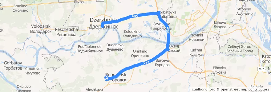 Mapa del recorrido Автобус №126-а (Богородск (ул. Туркова) - Дзержинск (автовокзал)) de la línea  en Нижегородская область.
