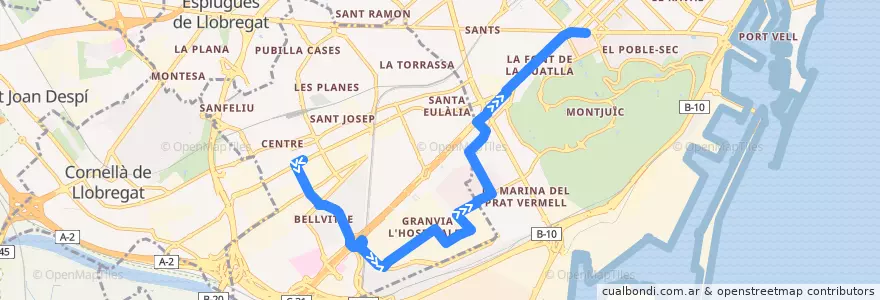 Mapa del recorrido 79 Av. Carrilet => Pl. Espanya de la línea  en بارسلونس.