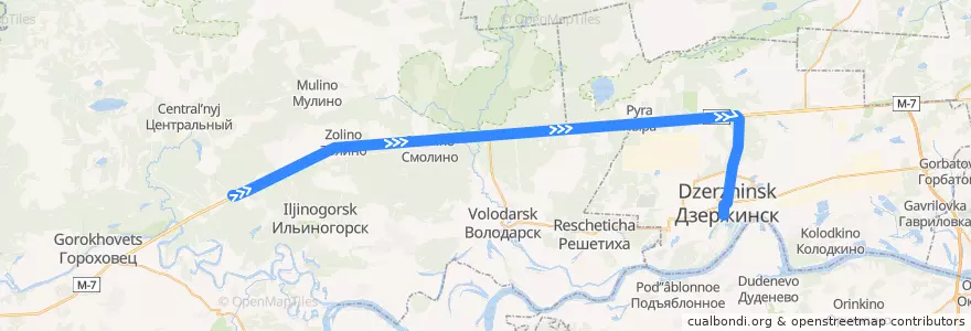 Mapa del recorrido Автобус №130 (Поворот на Фролищи (Володарский р-н) - Дзержинск (автовокзал)) de la línea  en Oblast Nischni Nowgorod.