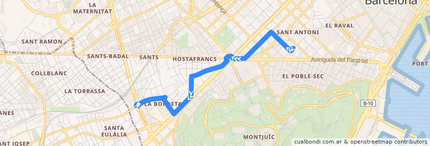 Mapa del recorrido 91 Manso => La Bordeta de la línea  en Barcelona.