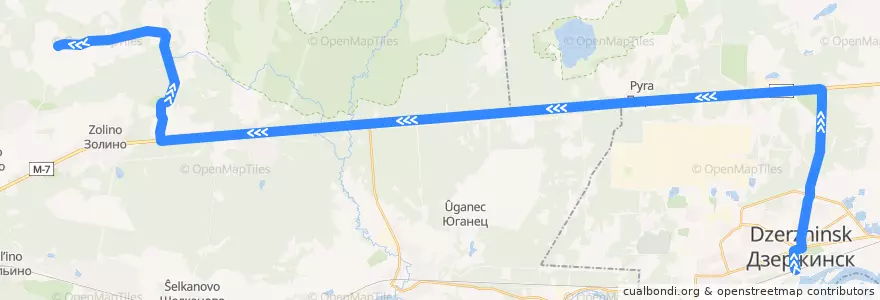 Mapa del recorrido Маршрутное такси №Т-316 (Дзержинск (автовокзал) - Новосмолинский - Мулино) de la línea  en Oblast de Nijni Novgorod.