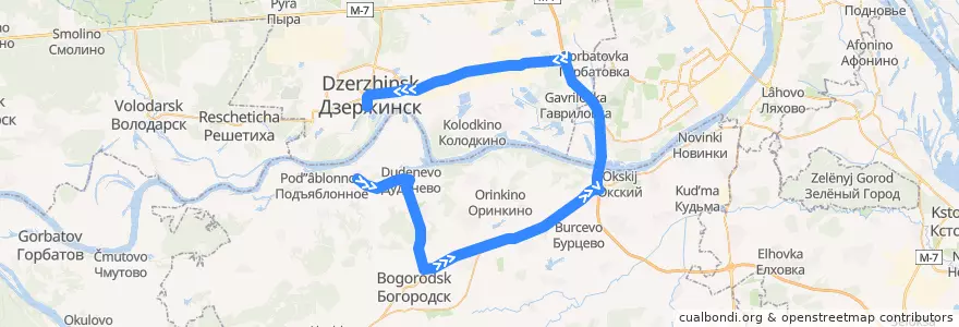 Mapa del recorrido Маршрутное такси №Т-329 (Хабарское (Богородский р-н) - Дзержинск (автовокзал)) de la línea  en Oblast Nischni Nowgorod.