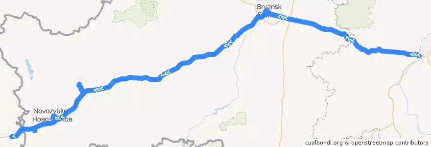 Mapa del recorrido Гомель-Орел de la línea  en Oblast Brjansk.