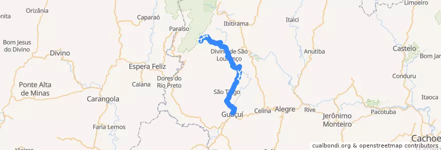 Mapa del recorrido 149/0 Patrimônio da Penha / Guaçuí de la línea  en Microrregião Caparaó.