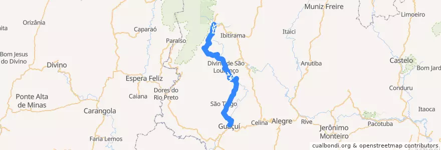 Mapa del recorrido 149/0 Santa Marta / Guaçuí de la línea  en Microrregião Caparaó.