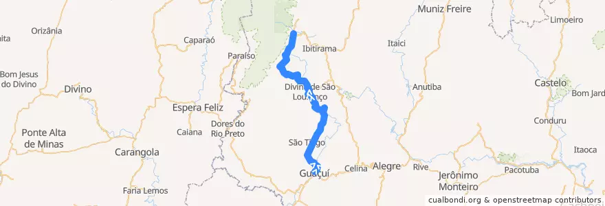 Mapa del recorrido 149/0 Guaçuí / Santa Marta de la línea  en Microrregião Caparaó.
