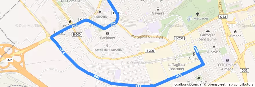 Mapa del recorrido 94 Barri Almeda => Fontsanta de la línea  en Cornellà de Llobregat.
