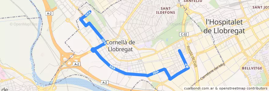 Mapa del recorrido 95 Pl. Fontsanta => Barri Almeda de la línea  en Cornellà de Llobregat.