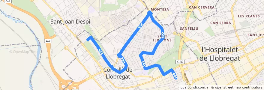 Mapa del recorrido 95 Barri Almeda => Pl. Fontsanta de la línea  en Cornellà de Llobregat.