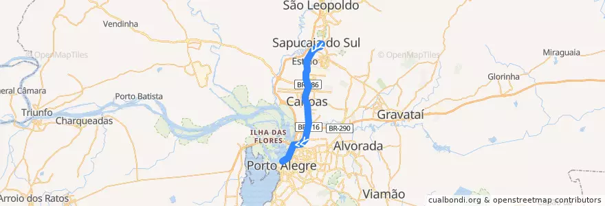 Mapa del recorrido Sul: Sapucaia - Mercado de la línea  en Región Metropolitana de Porto Alegre.