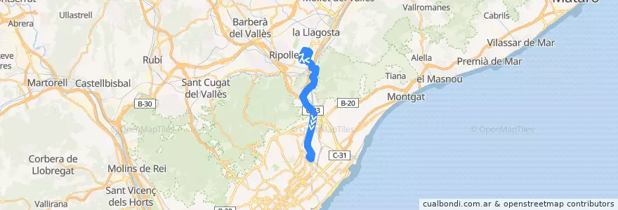 Mapa del recorrido 96 Montcada i Reixac => La Sagrera de la línea  en Barcelona.