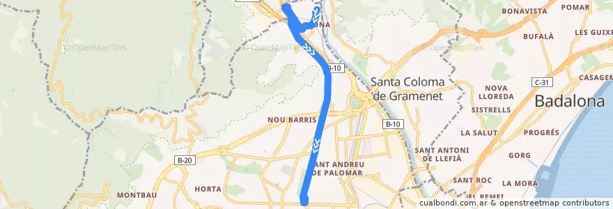 Mapa del recorrido 97 Vallbona => Pg. Fabra i Puig de la línea  en Barcelona.