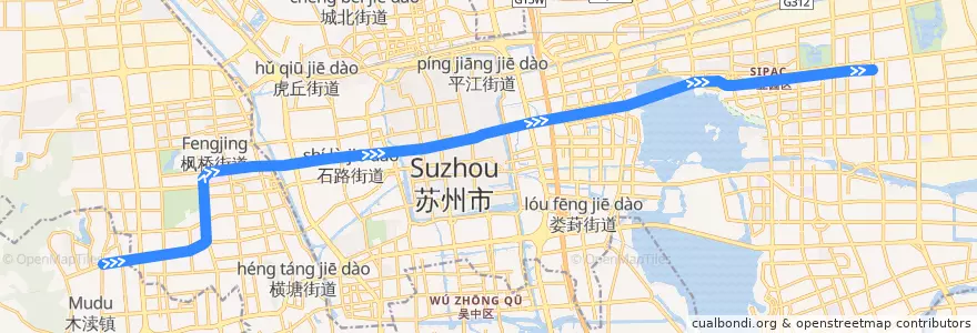 Mapa del recorrido 苏州轨道交通一号线 de la línea  en Сучжоу.