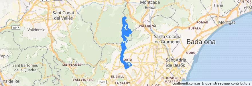 Mapa del recorrido 102 Pl. Eivissa => Cementiri de Collserola de la línea  en Barcelona.