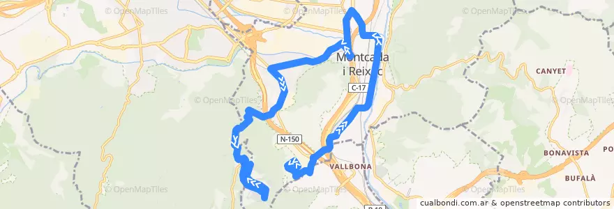 Mapa del recorrido 103 Montcada i Reixac => Cementiri de Collserola de la línea  en Montcada i Reixac.