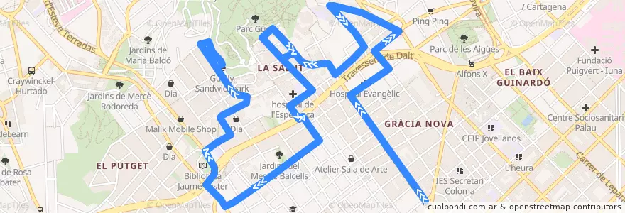 Mapa del recorrido 116 La Salut (Anada) de la línea  en 바르셀로나.