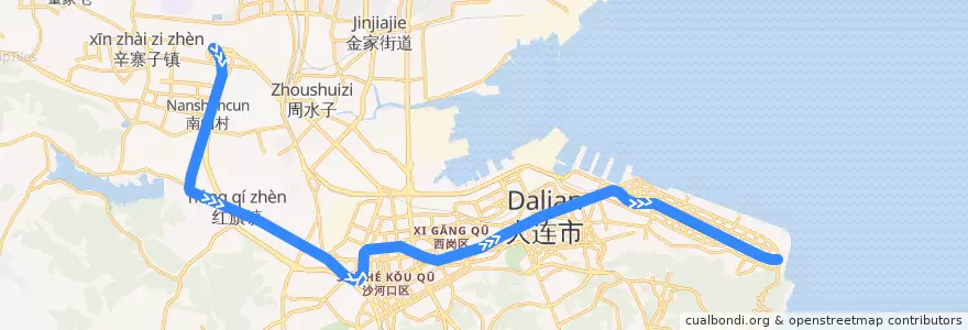 Mapa del recorrido 大连地铁2号线 de la línea  en Dalian City.