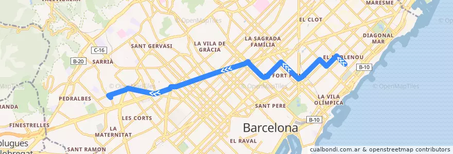 Mapa del recorrido 6: Poblenou => Pg. Manuel Girona de la línea  en Barcelona.