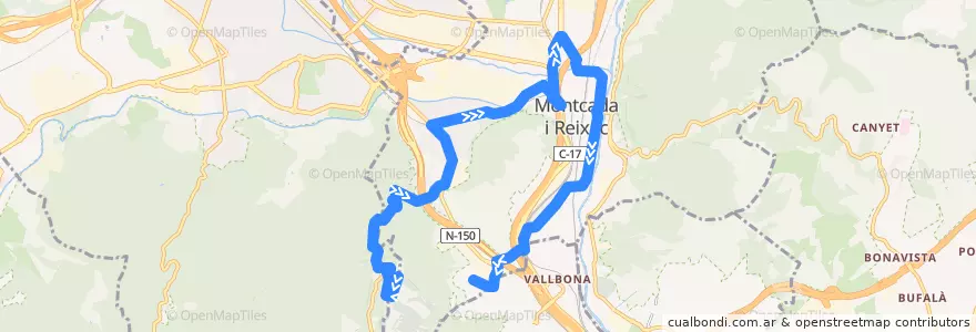 Mapa del recorrido 103 Cementiri de Collserola => Montcada i Reixac de la línea  en Montcada i Reixac.