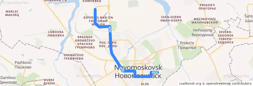 Mapa del recorrido Автобус 1: 19 квартал ‐ Гипсовый de la línea  en городской округ Новомосковск.