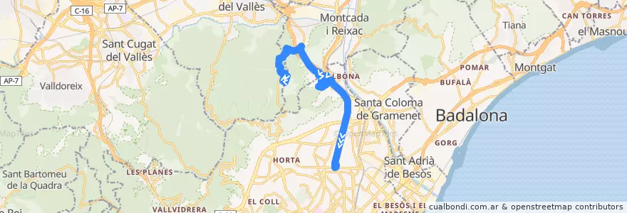 Mapa del recorrido 104 Cementiri de Collserola => Fabra i Pig de la línea  en Барселона.