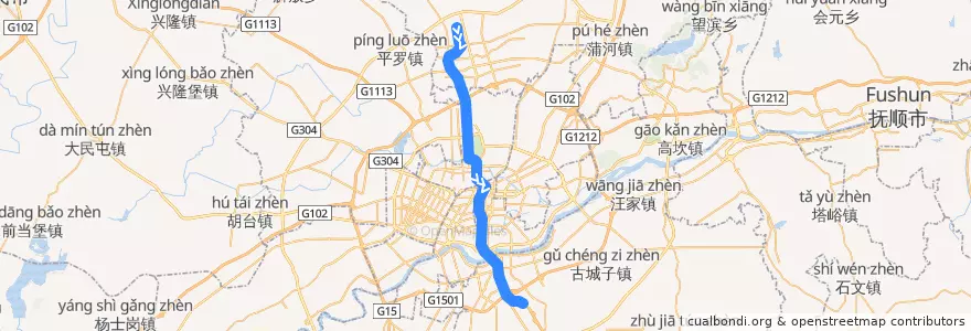 Mapa del recorrido 沈阳地铁2号线 de la línea  en Шэньян.