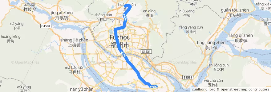 Mapa del recorrido 福州轨道交通一号线 de la línea  en 福州市.
