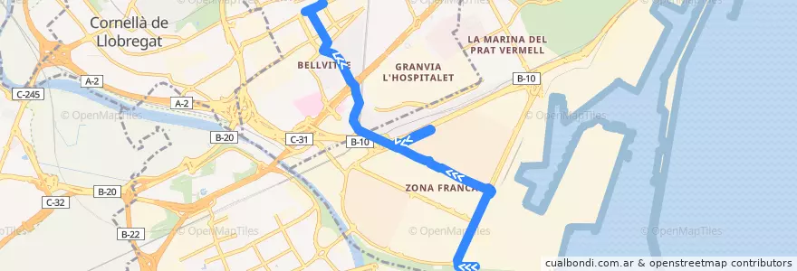 Mapa del recorrido 110 Polígon Zona Franca => Av. Carrilet de la línea  en بارسلونس.