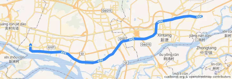 Mapa del recorrido 广州地铁13号线（新沙→鱼珠） de la línea  en Guangzhou City.