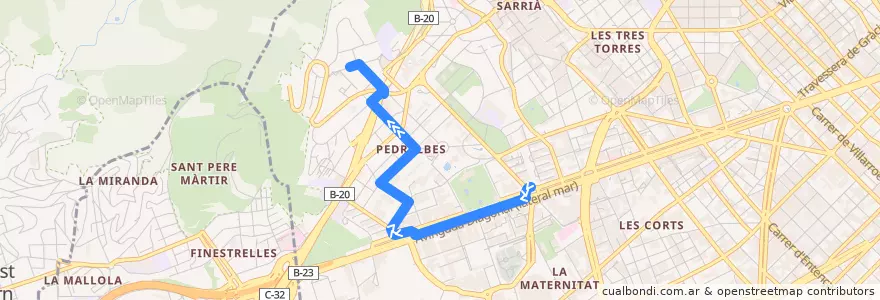 Mapa del recorrido 113 Pl. Pius XII => Barri de la Mercè de la línea  en Barcelona.