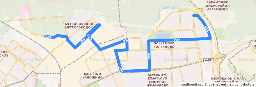 Mapa del recorrido Автобус 627: Мясокомбинат => Камчатская улица de la línea  en Восточный административный округ.