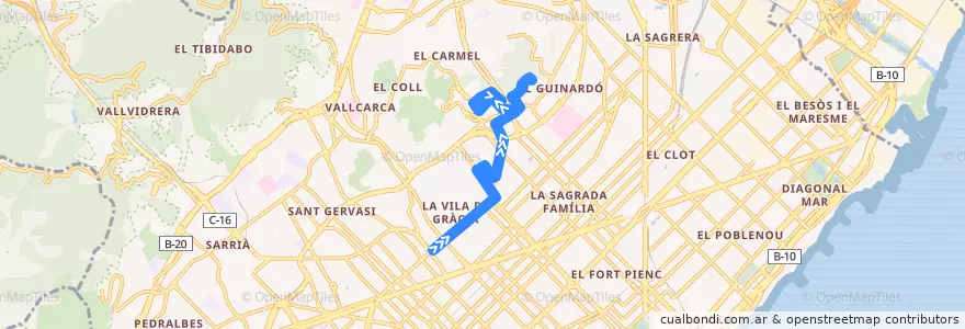 Mapa del recorrido 114 Gràcia => Can Baró de la línea  en Barcelona.