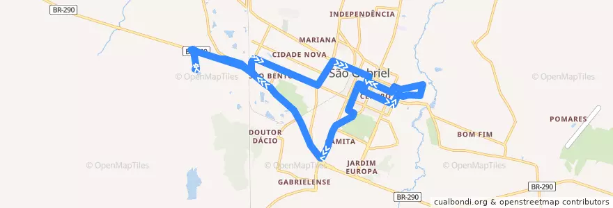 Mapa del recorrido Unipampa - Centro de la línea  en São Gabriel.