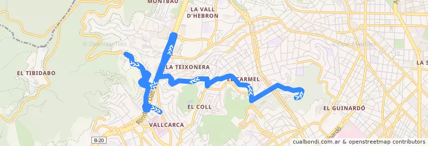 Mapa del recorrido 119 Carmel => Penitents de la línea  en Barcelona.